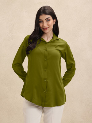 Leriya Fashion Casual Solid Women Dark Green Top