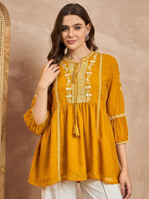 all about you Beach Wear Embroidered Women Yellow Top