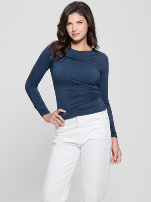 GUESS Casual Solid Women Blue Top