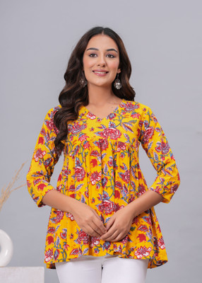 Lishakurtii Casual Printed Women Yellow Top