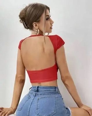 Heilig Casual Solid Women Red Top