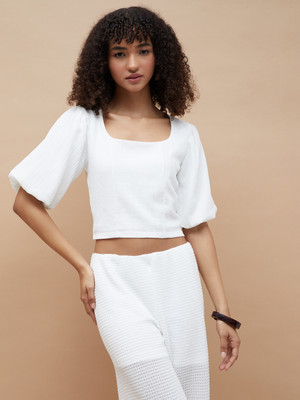 Ginger by Lifestyle Casual Solid Women White Top