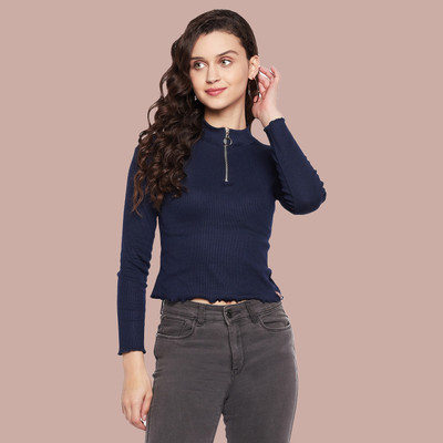 Ds Fashion Casual Self Design Women Dark Blue Top