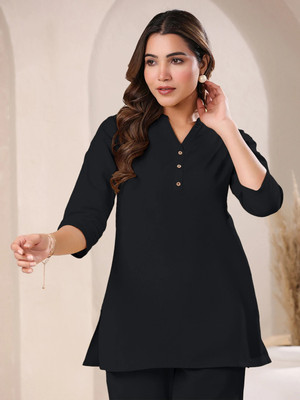 Janasya Casual Solid Women Black Top