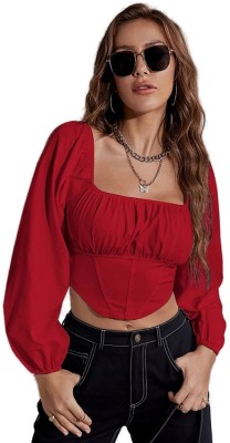 Leoty Casual Solid Women Red Top