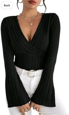 Heilig Casual Striped Women Black Top