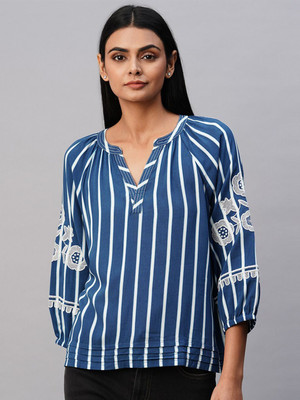 CHEMISTRY Casual Striped Women Blue Top