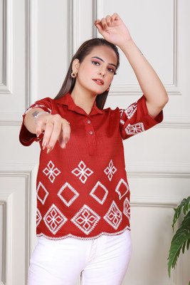 KIDZOLA CLUB Casual Embroidered Women Black Top