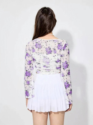 Istyle Can Casual Floral Print Women Purple Top