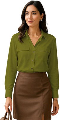 Leriya Fashion Casual Solid Women Light Green Top