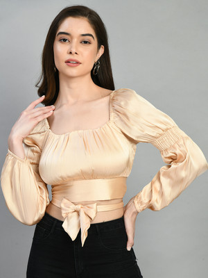 Fiorenza Party Solid Women Beige Top