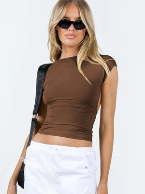 HERE&NOW Casual Solid Women Brown Top