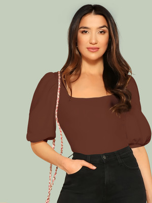 Kashonaa Casual Solid Women Brown Top