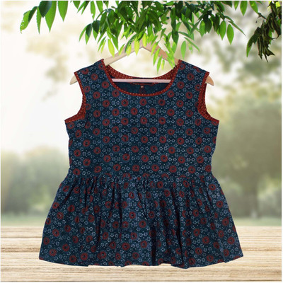 Garvi Gurjari Formal Floral Print Women Maroon, Dark Blue, White Top