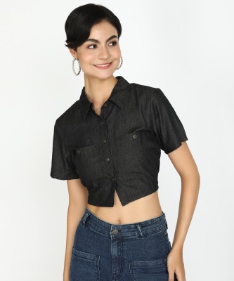 FOREVER 21 Women Self Design Casual Black Shirt