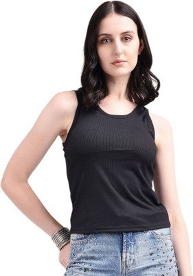 EVELVIE Casual Solid Women Black Top
