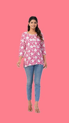 NeerajFashion Casual Printed Women Pink Top