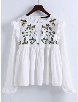 GRISHU COLLECTION Casual Embroidered Women White Top