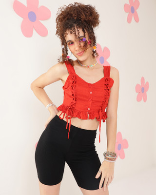 Azzurra Party Solid Women Red Top
