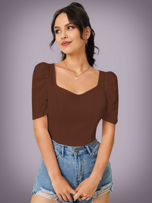 Kashonaa Casual Solid Women Brown Top