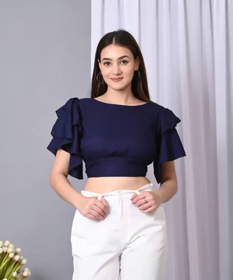 VYMO Casual Solid Women Blue Top