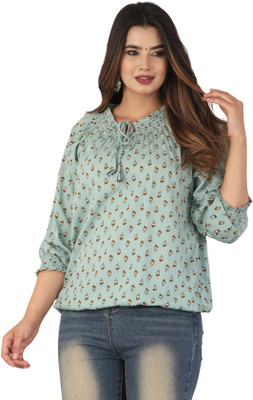 himanc Party Printed Women Light Green Top