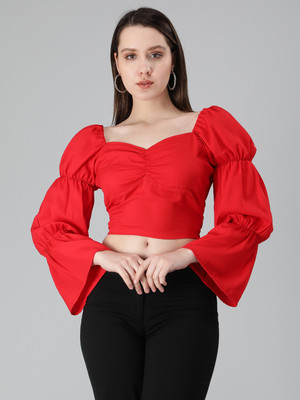 HouseOfCommon Party Solid Women Red Top