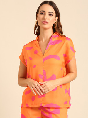 De Moza Casual Printed Women Orange Top