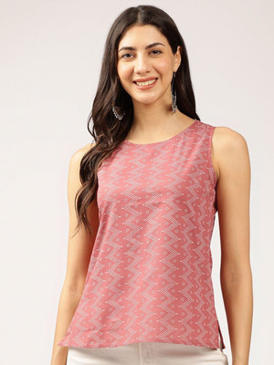 ANOUK Casual Geometric Print Women Pink Top