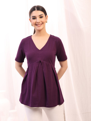 Zelena Casual Solid Women Red Top