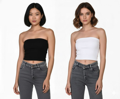 PINOVO Casual Solid Women Black, White Top