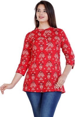 siddhanam Casual 3/4 Sleeve Printed Women Red Top