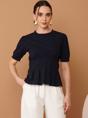 CHEMISTRY Casual Solid Women Dark Blue Top