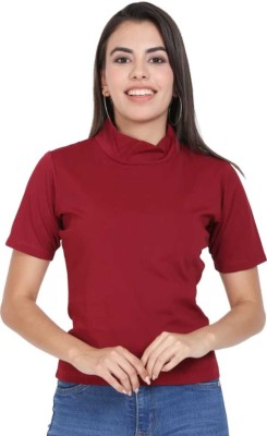 Fasion City Casual Solid Women Maroon Top