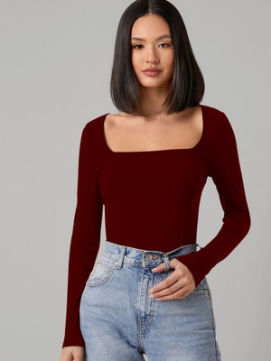 Dream Beauty Fashion Casual Solid Women Maroon Top