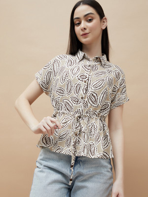 Fame Forever by Lifestyle Casual Printed Women Beige Top