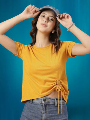 Ann Springs Casual Solid Women Yellow Top