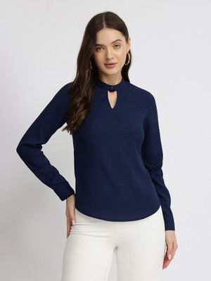Fable Street Casual Solid Women Dark Blue Top