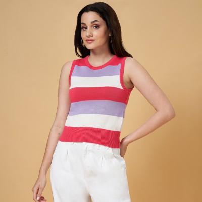 PEOPLE Casual Striped Women Pink Top