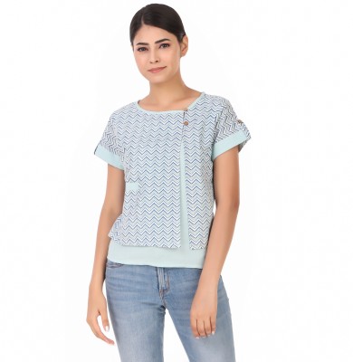 Gouraiya Casual Printed Women Light Blue Top