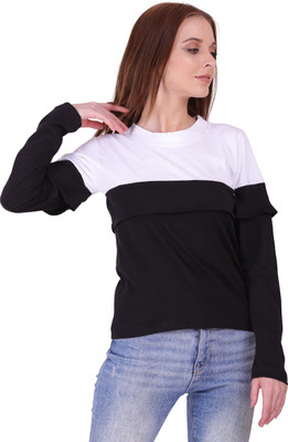 Styvibe Casual Solid Women White, Black Top