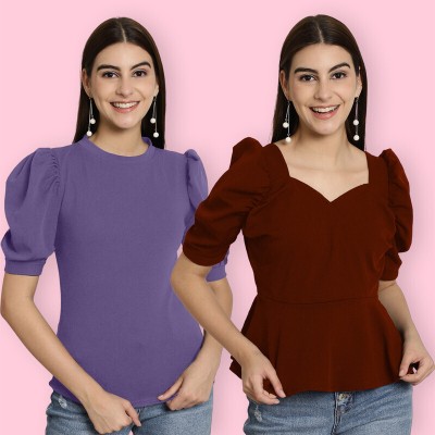 Tromko Casual Solid Women Purple, Maroon Top