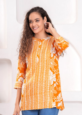 Highlight fashion export Casual Floral Print Women Yellow Top