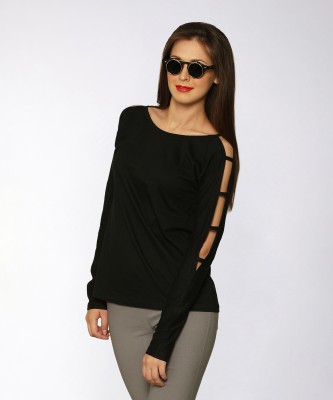 Miss Chase Casual Full Sleeve Solid Women Black Top