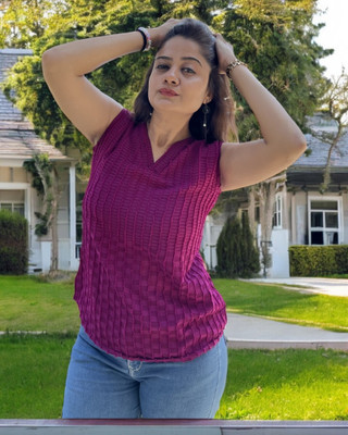 bhanderi fashion Casual Solid Women Purple Top