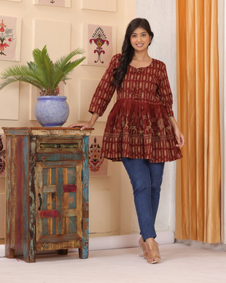 Nidhi Casual Printed Women Maroon Top