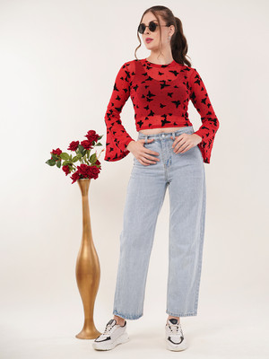 clobug Casual Printed Women Red Top