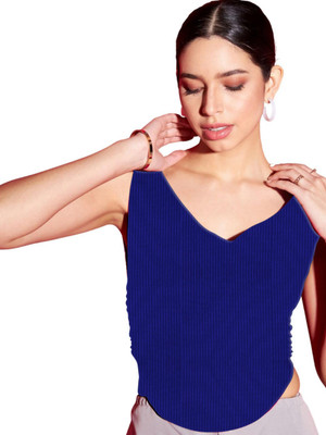 jovo Casual Self Design Women Dark Blue Top