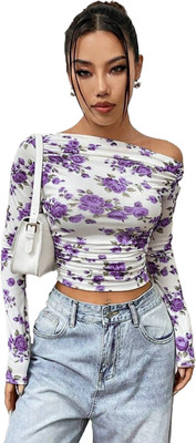 Istyle Can Casual Floral Print Women Purple Top