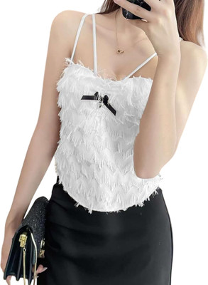 mystify Casual Self Design Women White Top